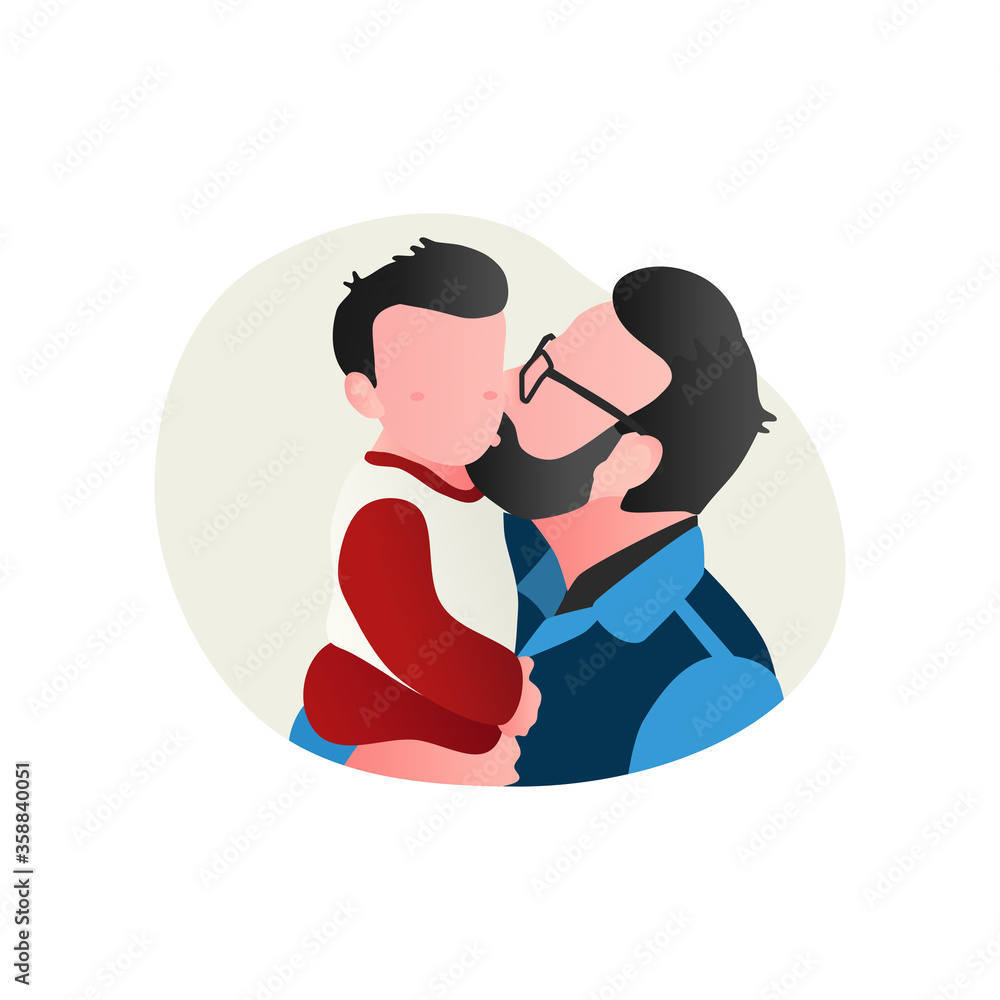 Vector graphic illustration of father kissing his child, perfect for the concept of Father's day