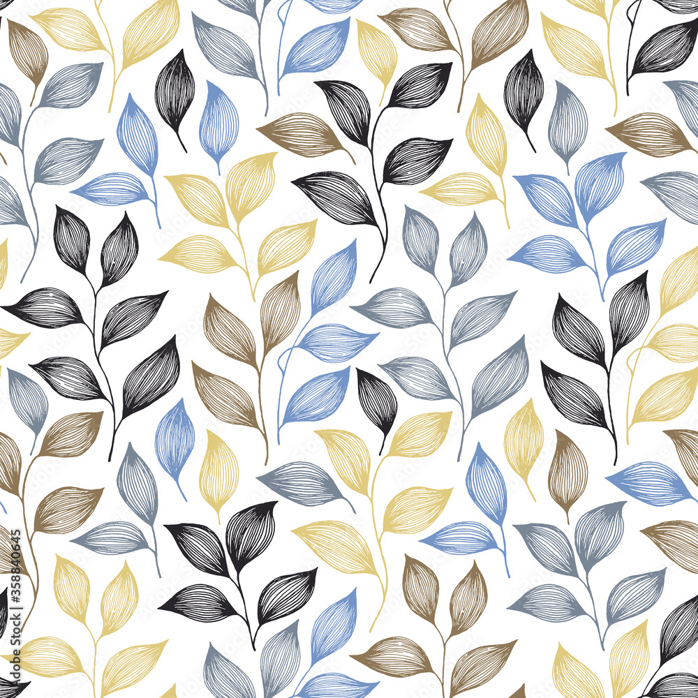 Wrapping tea leaves pattern seamless vector illustration. - obrazy, fototapety, plakaty 