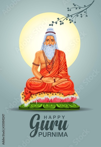 illustration or poster for the Day of honoring celebrating guru purnima.Vyasa Purnima marks the birthday of Ved Vyasa.vector photo