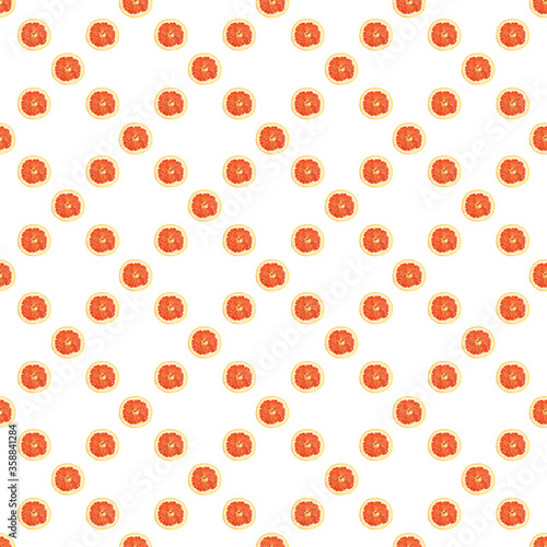Seamless infinity pattern of isolated slices of grapefruit. Wallpaper for background, design and packaging