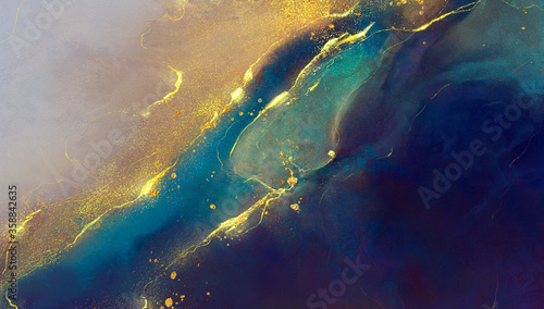 golden abstract elements on a stylish background with watercolor texture	
