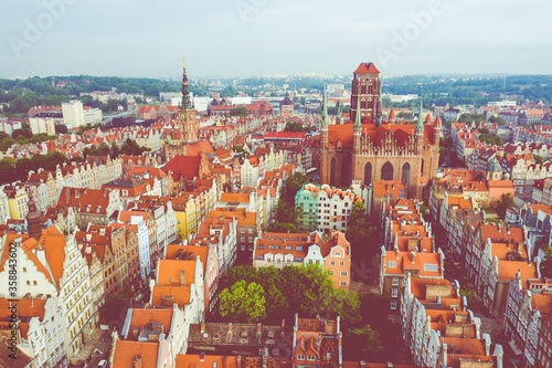 Aerial view of Old Town in Gdansk. Tricity, Pomerania, Poland.