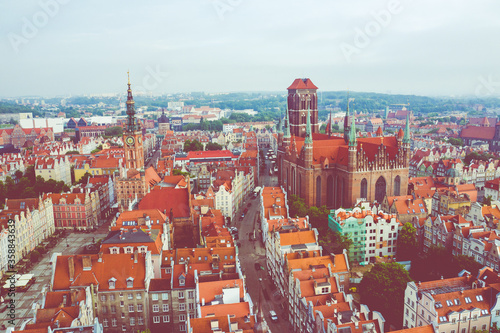 Aerial view of Old Town in Gdansk. Tricity, Pomerania, Poland.