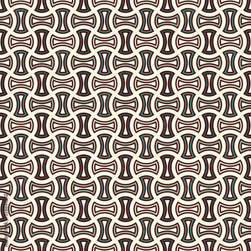 Apple core quilts texture. Bow tie motif. Seamless surface pattern design with interlocking axehead figures.