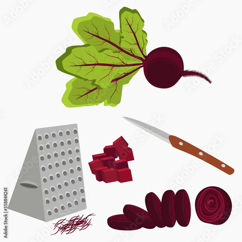 Beet. Beetroot set. Plant. Garden. Cooking, food, vitamins. Diced and grated beets for cooking.