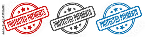 protected payments stamp. protected payments round isolated sign. protected payments label set