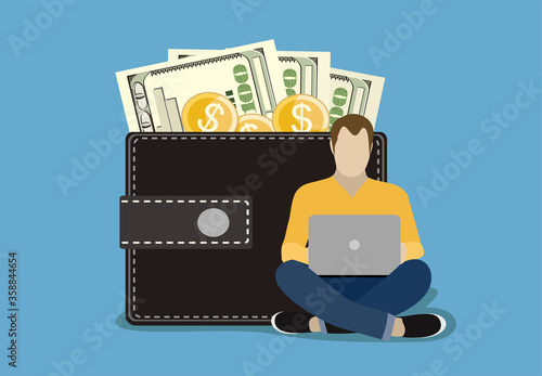 Online income. Blogging, Blogger. Freelance. Creative writing. Copywriter. Content management. Flat illustration vector.
