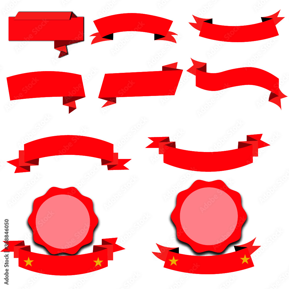 set of banners and red ribbons set of banners and red ribbons