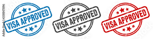 visa approved stamp. visa approved round isolated sign. visa approved label set photo
