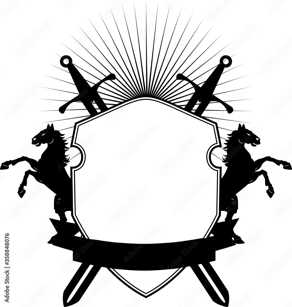 heraldic horses shield crest emblem coat of arms tattoo in vector ...