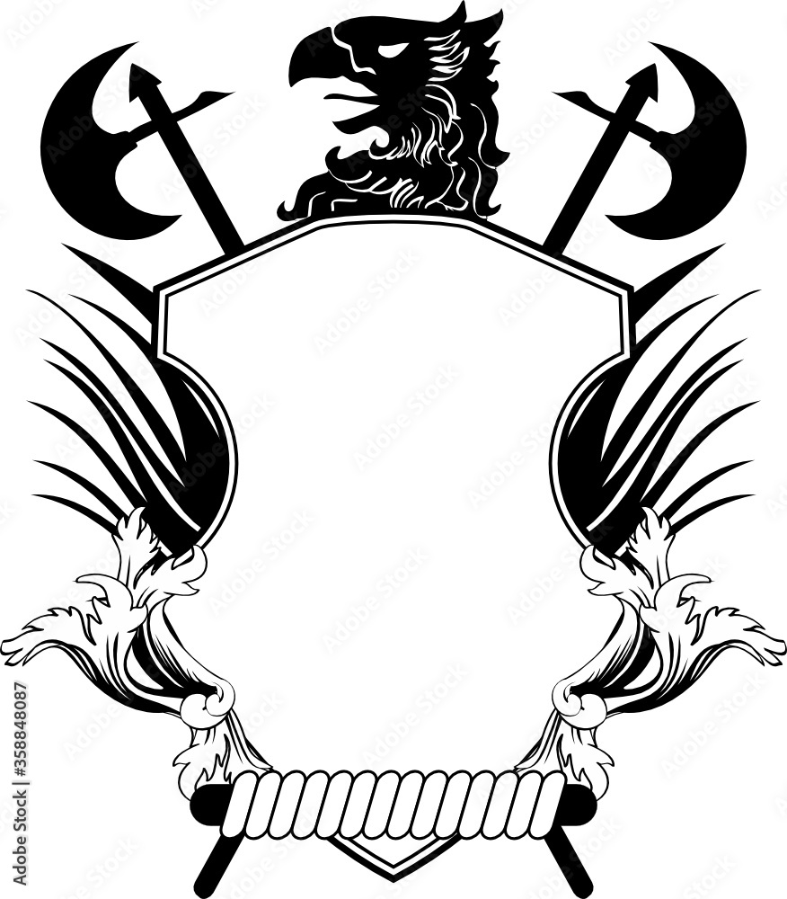 Eagle head heraldic shield crest emblem coat of arms tattoo in vector
