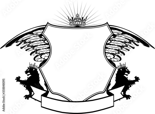 Lions heraldic shield crest emblem coat of arms tattoo ink in vector format