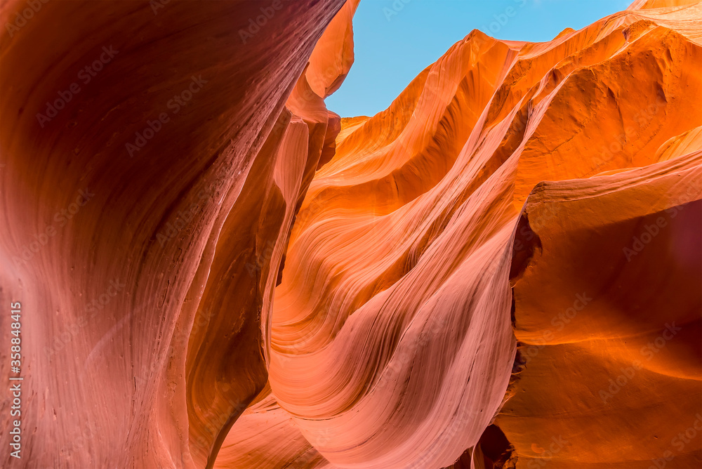 A view of swirls cut into the rock in lower Antelope, Canyon, Page, Arizona A view of swirls cut into the rock in lower Antelope, Canyon, Page, Arizona