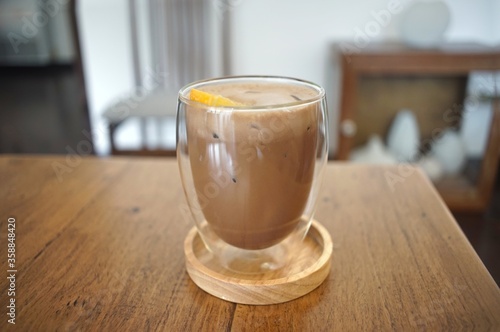 Iced chocolate  in  a glass at  coffee shop