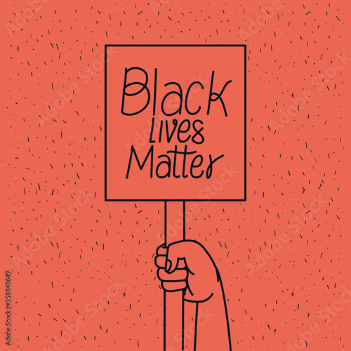 Hand holding black lives matter banner design of Protest justice and racism theme Vector illustration