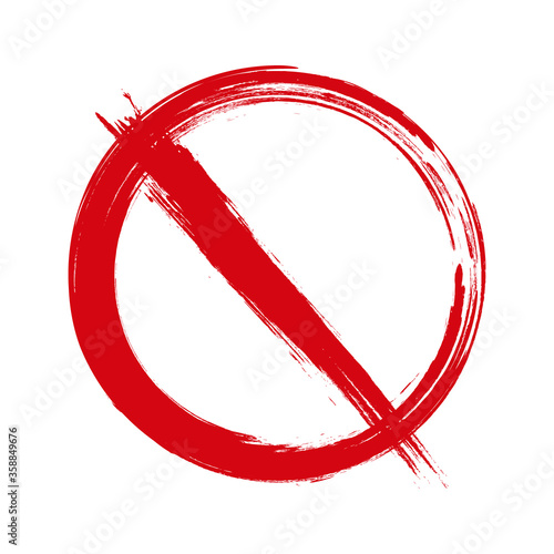 Hand drawn simple vector prohibition icon, brush drawing red realistic stop symbol, hand-painted ban sign isolated on white background.