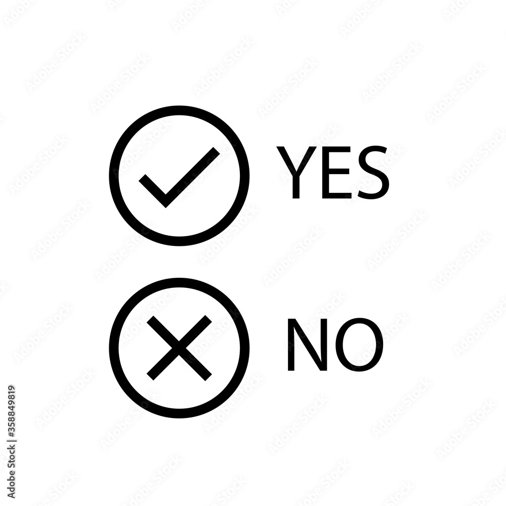 Yes, no vector signs. Tick and cross black icons. Yes, no vector signs. Tick and cross black icons.