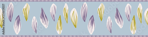 Pressed flower petals girly vector border print. Decorative embellishment for cards, invitatoins, and posters. Can be used as striped seamless pattern for fabrics, textiles, stationery, and packaging.