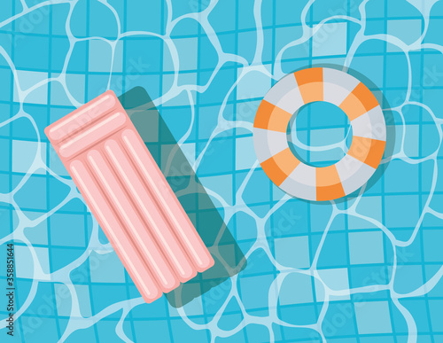 pool with floats top view design, Summer vacation and tropical theme Vector illustration
