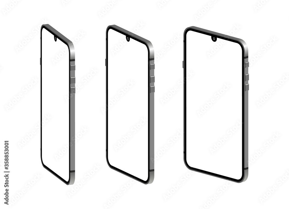 Mock up smartphone in isometry. Phone with blank white screen. Technology, gadget. Isometric style. Mock up smartphone in isometry. Phone with blank white screen. Technology, gadget. Isometric style.