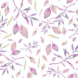 Watercolor pattern with pink leaves, background for design