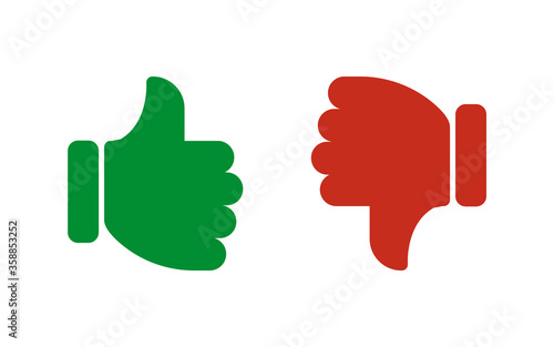 Hand icons: like, dislike. Yes. no. Color Red, Green.