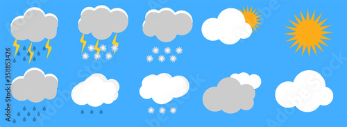 Weather forecast icons set. Flat style. Bad weather. Vector illustration.