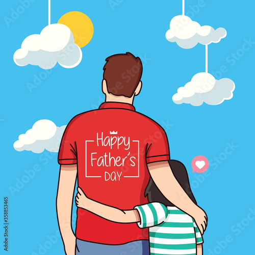 happy father's day cartoon with a blue sky background