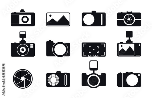 Photo camera icons. Photo and image icons. Flash camera. Vector Icon