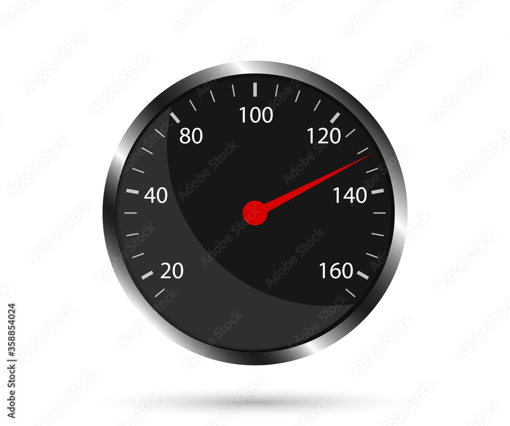 Speedometer with a red arrow. Car dashboard. Vehicle speed meter. Speedometer with a red arrow. Car dashboard. Vehicle speed meter.