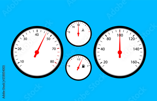 Car dashboard. Speedometer. Temperature sensor. Fuel gauge.