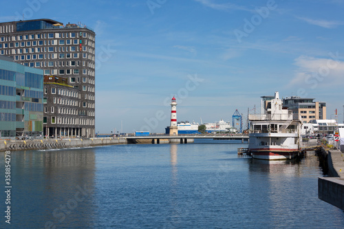Lighthouse in the port on the Baltic Sea, Malmo, Sweden