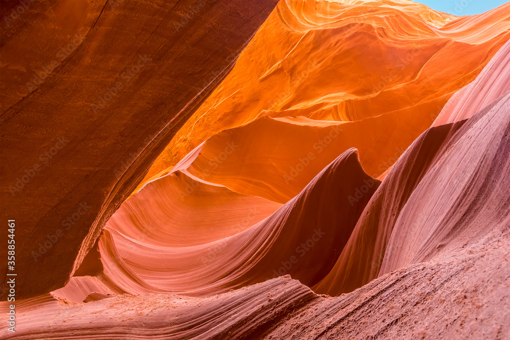 Wave shapes eroded into the high-level walls in lower Antelope Canyon, Page, Arizona Wave shapes eroded into the high-level walls in lower Antelope Canyon, Page, Arizona