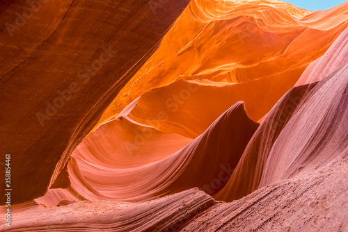 Wave shapes eroded into the high-level walls in lower Antelope Canyon, Page, Arizona