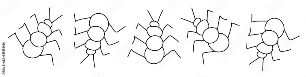 Ant, individual elements with a black outline. Can be used for fabric patterns, packaging, design, print. Ant, individual elements with a black outline. Can be used for fabric patterns, packaging, design, print.