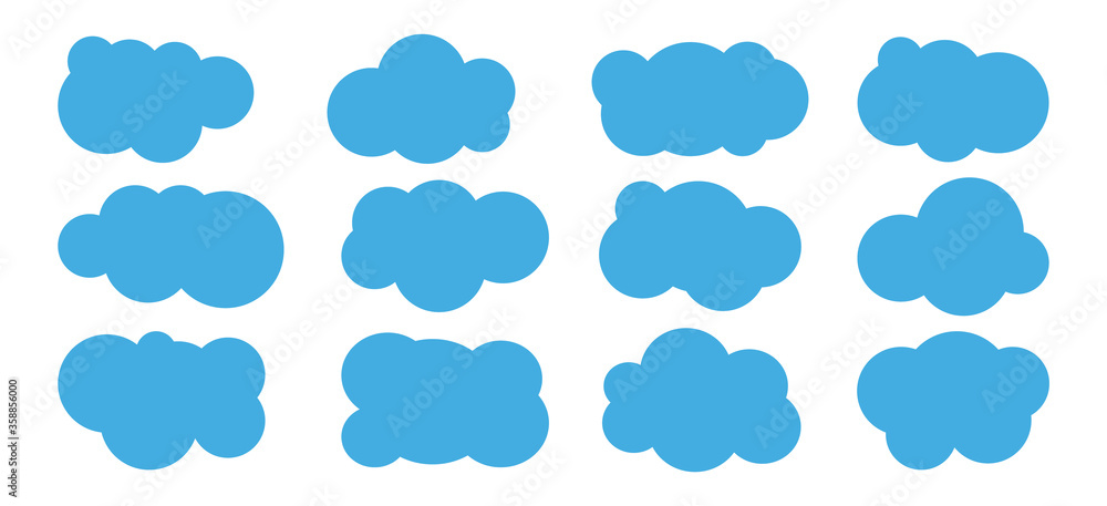 Set of blue clouds on a white background. Flat style. Vector illustration. Set of blue clouds on a white background. Flat style. Vector illustration.