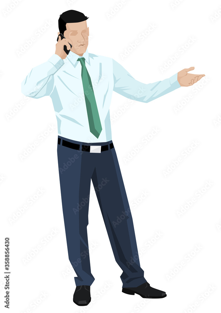 Simple style Illustration of businessman talking on mobile phone