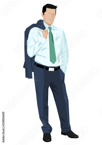 Simple style Illustration of businessman with a jacket thrown over his shoulder