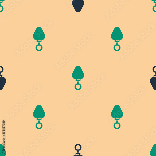 Green and black Anal plug icon isolated seamless pattern on beige background. Butt plug sign. Fetish accessory. Sex toy for men and woman.  Vector Illustration