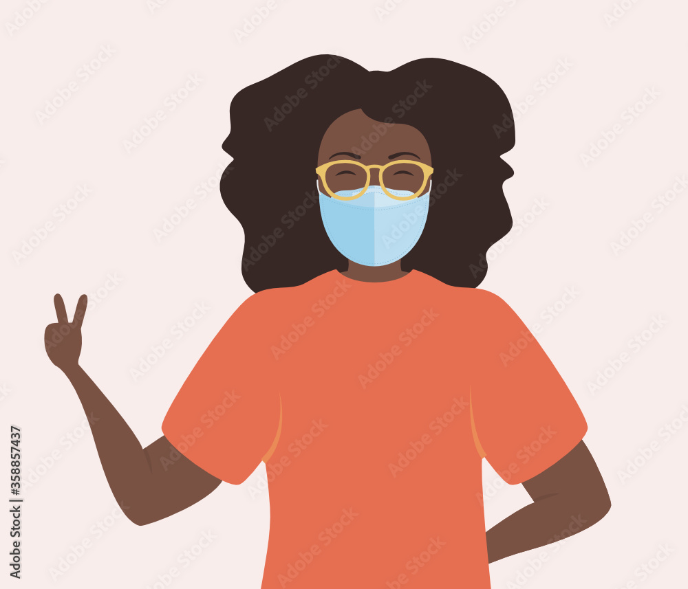Black and Beautiful Woman of Color Wearing Face Mask, Black Woman Character Cartoon, Human Being, Person Vector Illustration Background Black and Beautiful Woman of Color Wearing Face Mask, Black Woman Character Cartoon, Human Being, Person Vector Illustration Background