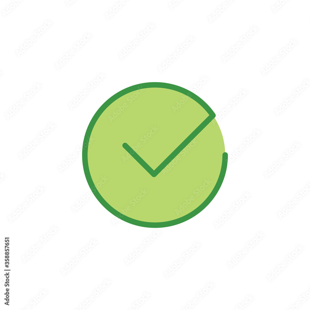 Tick icon vector symbol. Check mark isolated on white background, checked icon or correct choice sign. Checkbox pictogram. Tick icon vector symbol. Check mark isolated on white background, checked icon or correct choice sign. Checkbox pictogram.