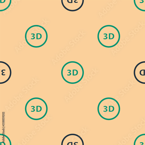 Green and black 3D word icon isolated seamless pattern on beige background.  Vector Illustration