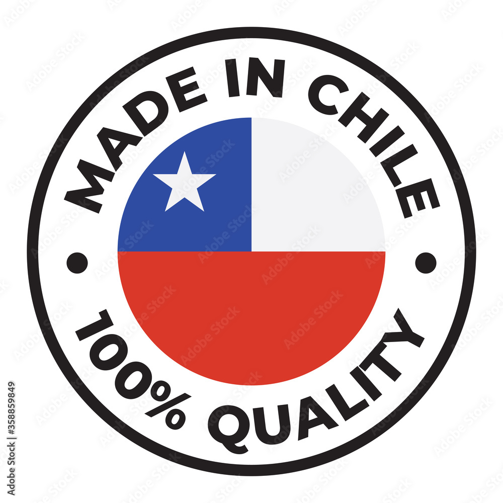 Vector circle symbol. Text Made in Chile with flag. Isolated on white background.