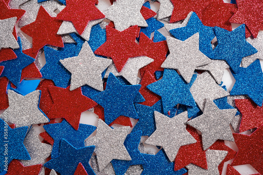 American color stars on white background. Flat lay, top view.