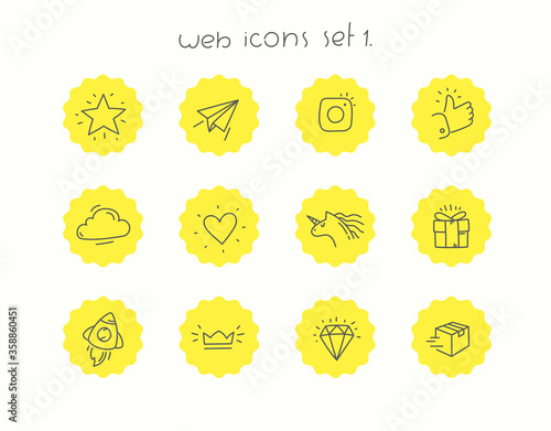 Doodle vector icons set isolated on white. Web icons set 1