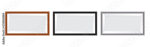 Realistic picture frame set isolated on white background. Vector illustration of modern photo frames in different colors. Place for text or object. Collection perfect for your presentations.