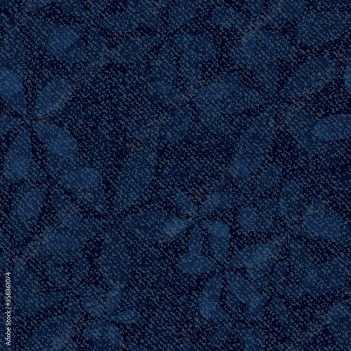 Vector Daisies. Denim floral seamless pattern. Dark Blue Jeans cloth background with flowers.

