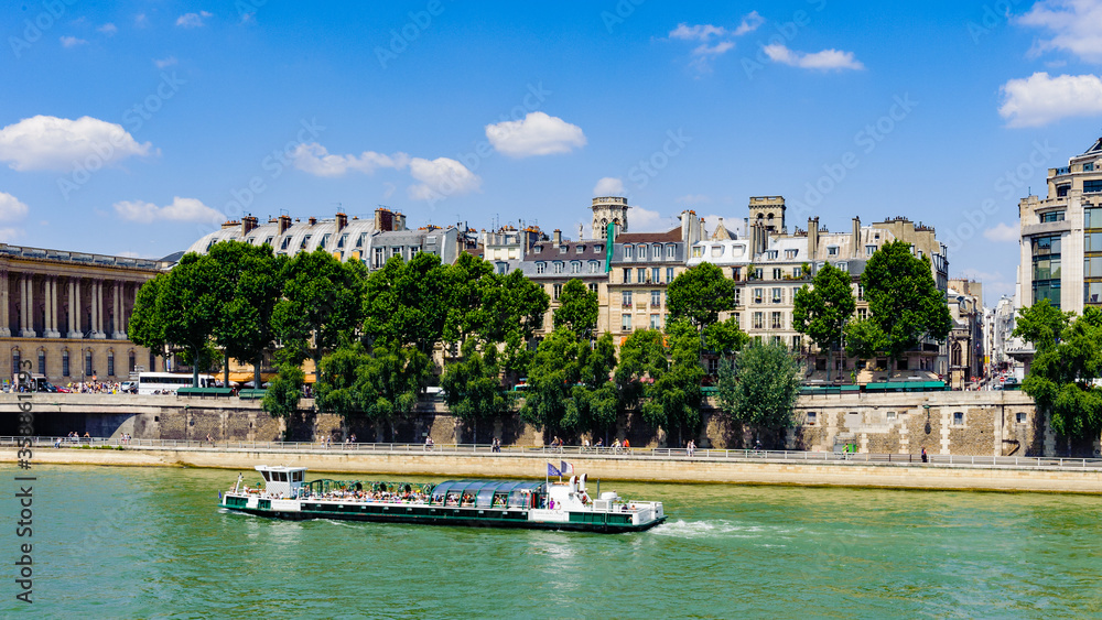 It's Boat over the river Seine in Paris, France