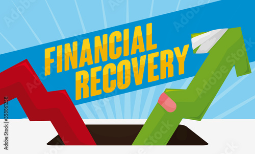 Economy Fall and Financial Recovery Symbolizing with Rising Arrow Injured, Vector Illustration
