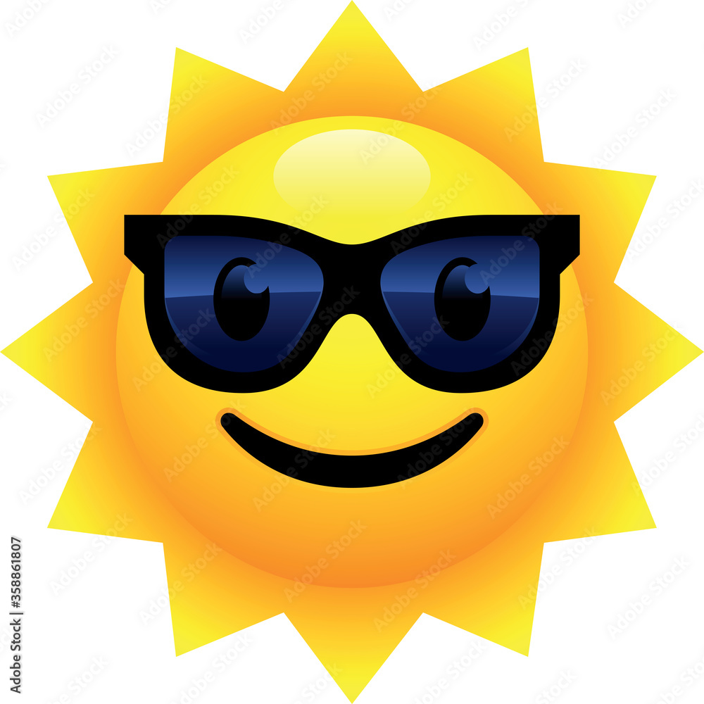Smiling Sun Face With Sunglasses Emoji Stock Vector | Adobe Stock